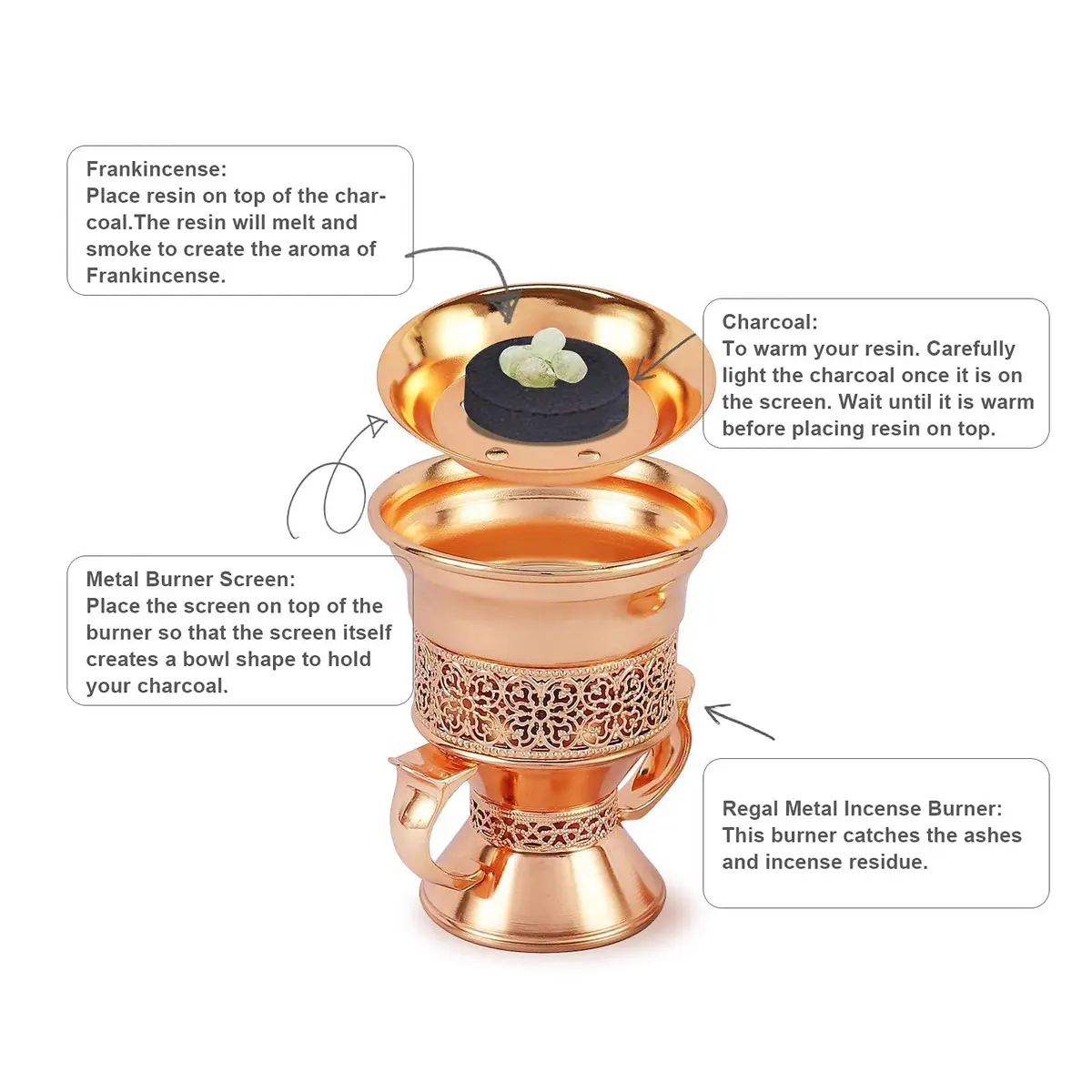 HOCUROAY Metal Frankincense Resin Incense Burner Rose Gold | Durable, Portable & Elegant for Yoga, Spa & Aromatherapy - view 4