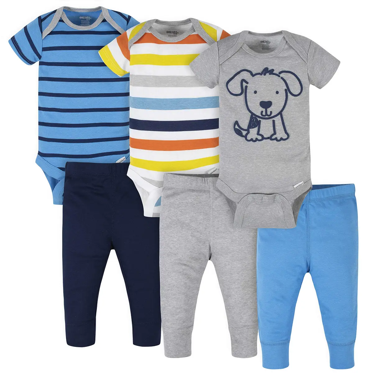 Onesies Brand Baby 3 Onesies & 3 Pants Outfit Bundle Mix n Match 12 Months | Soft Cotton Rib, Easy Care - main product image