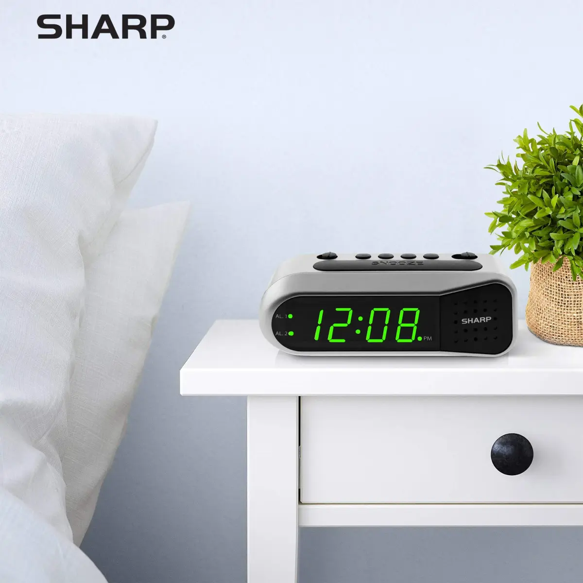 Sharp Digital Dual Alarm Clock with Green LED Display | 13.97cm (5.5") x 5.33cm (2.1") - view 5