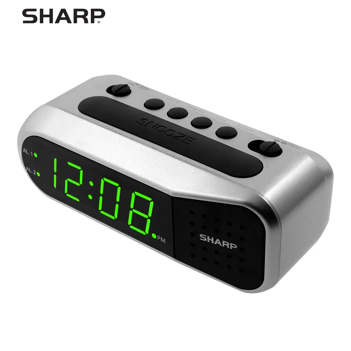 Sharp Digital Dual Alarm Clock with Green LED Display | 13.97cm (5.5") x 5.33cm (2.1") - view 6