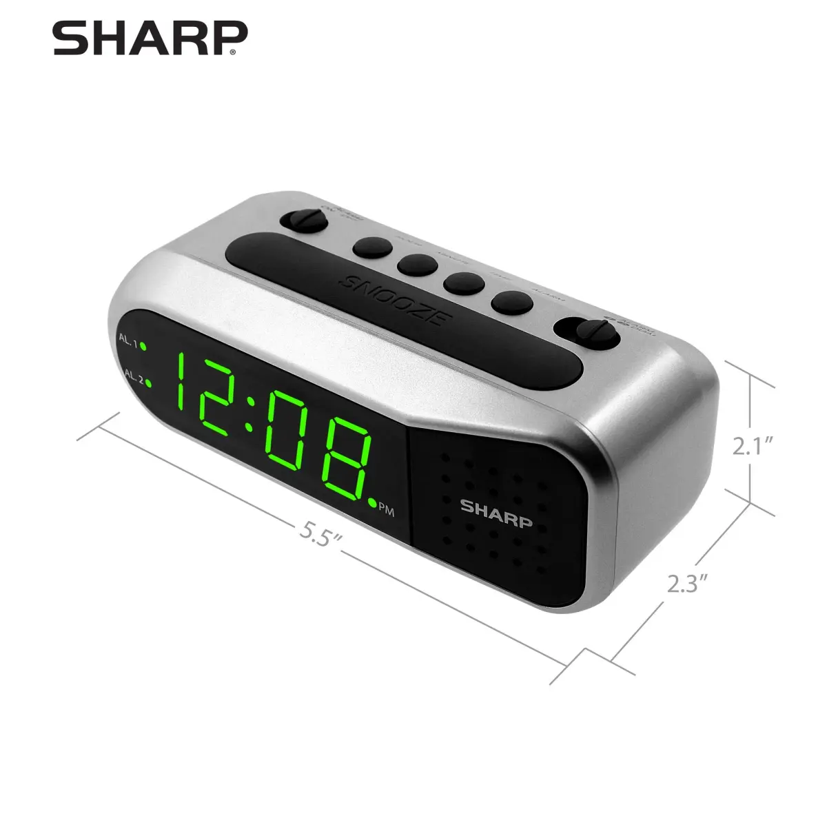 Sharp Digital Dual Alarm Clock with Green LED Display | 13.97cm (5.5") x 5.33cm (2.1") - view 4