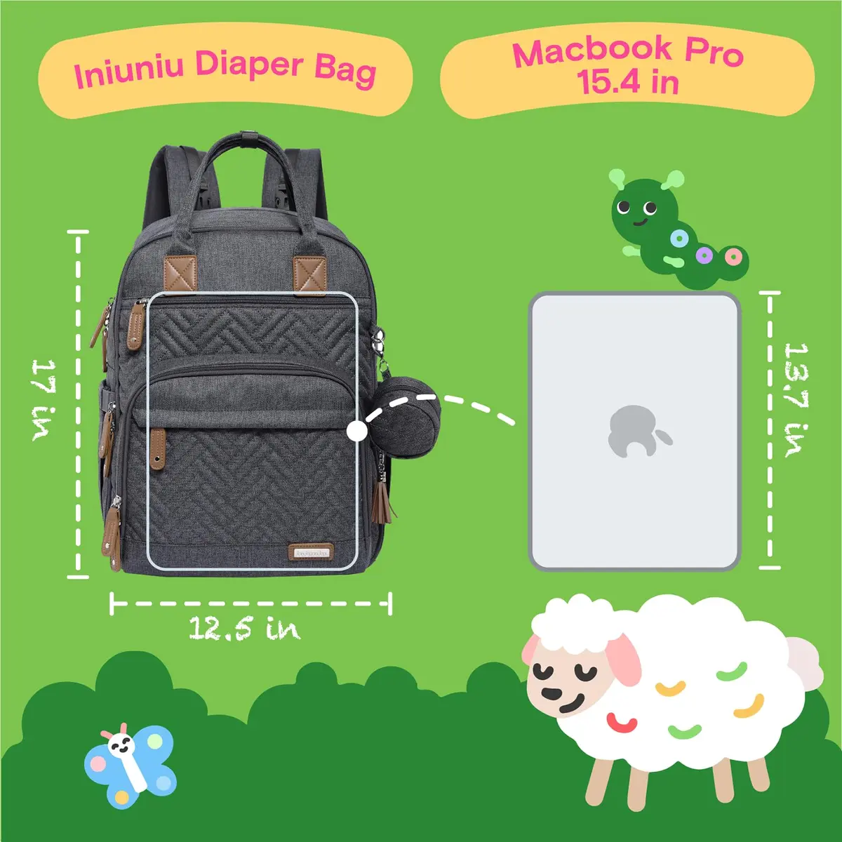 iniuniu Baby Diaper Backpack 2 Piece Set Waterproof Large Capacity for Moms Dads - view 7