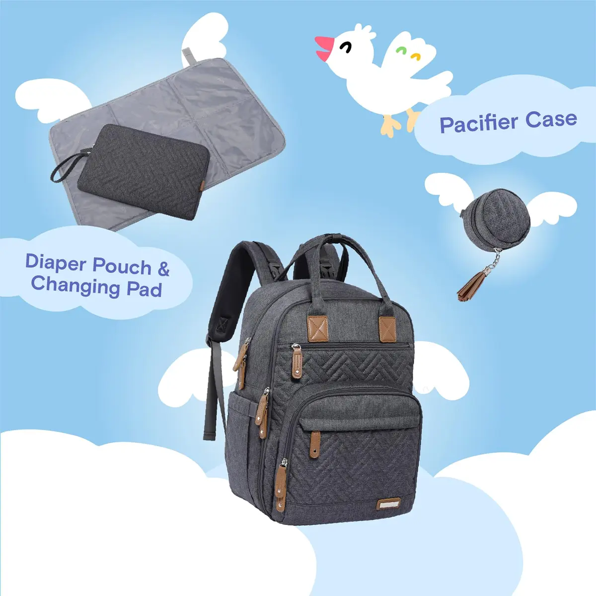 iniuniu Baby Diaper Backpack 2 Piece Set Waterproof Large Capacity for Moms Dads - view 4