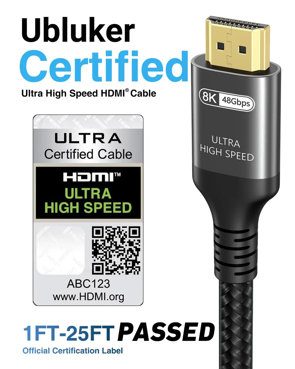 Ubluker HDMI 2.1 Cable 3.3FT | Ultra High Speed 8K 10K 4K Certified Cord - view 2