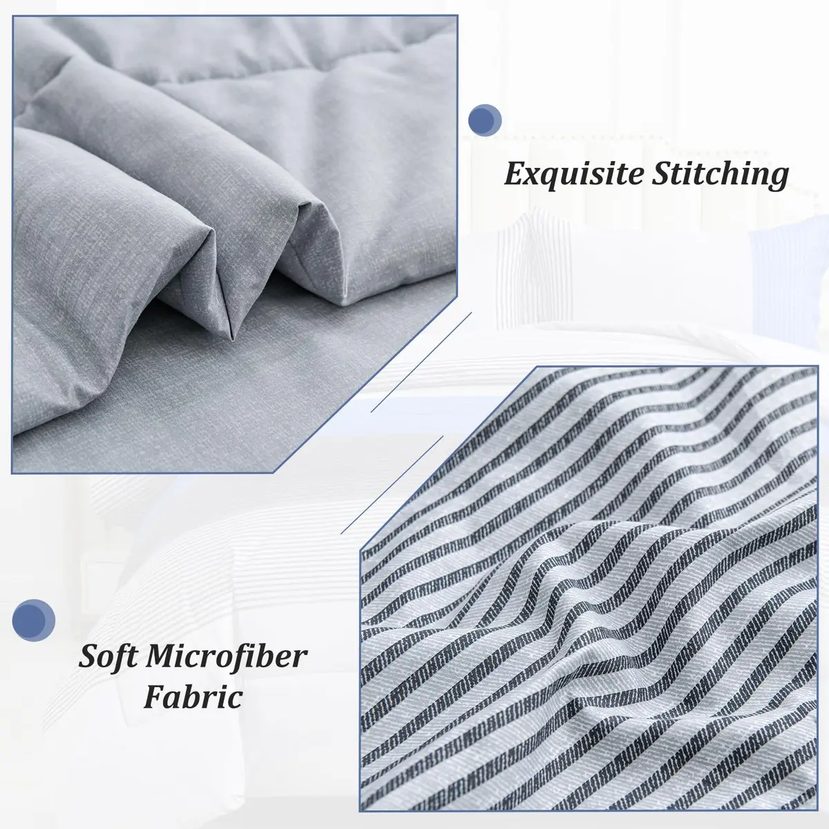 WONGS BEDDING Blue Comforter Set King | Reversible Grey & Blue Down Alternative Bedding - view 6