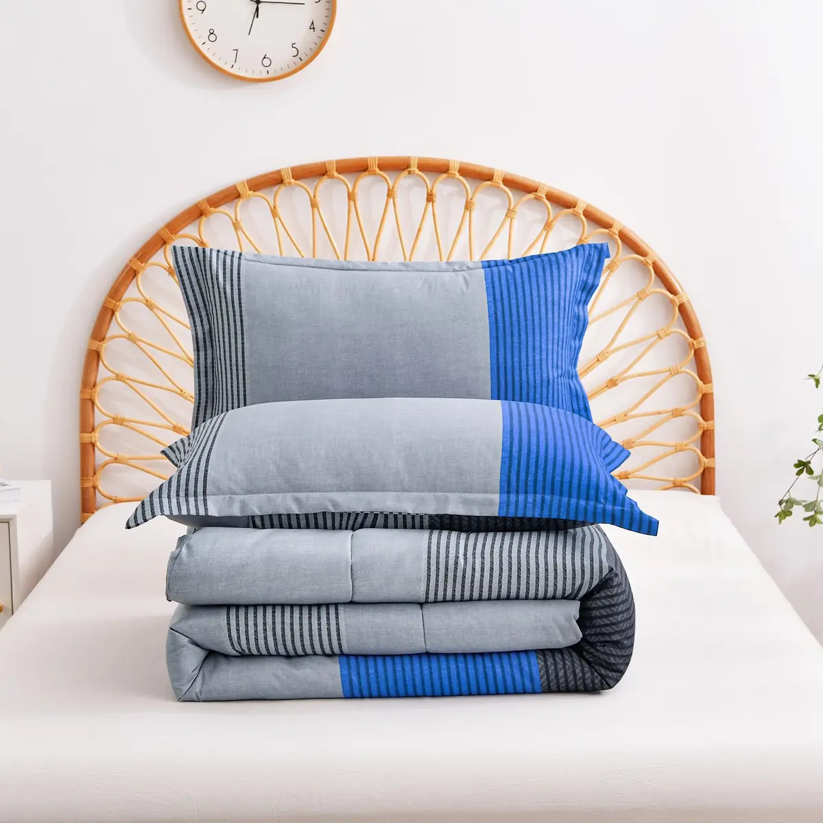 WONGS BEDDING Blue Comforter Set King | Reversible Grey & Blue Down Alternative Bedding - view 7