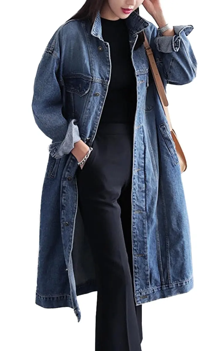 Jofemuho Womens Classic Jean Jacket Denim Trench Coat Blue M | Timeless Style & Warmth - main product image