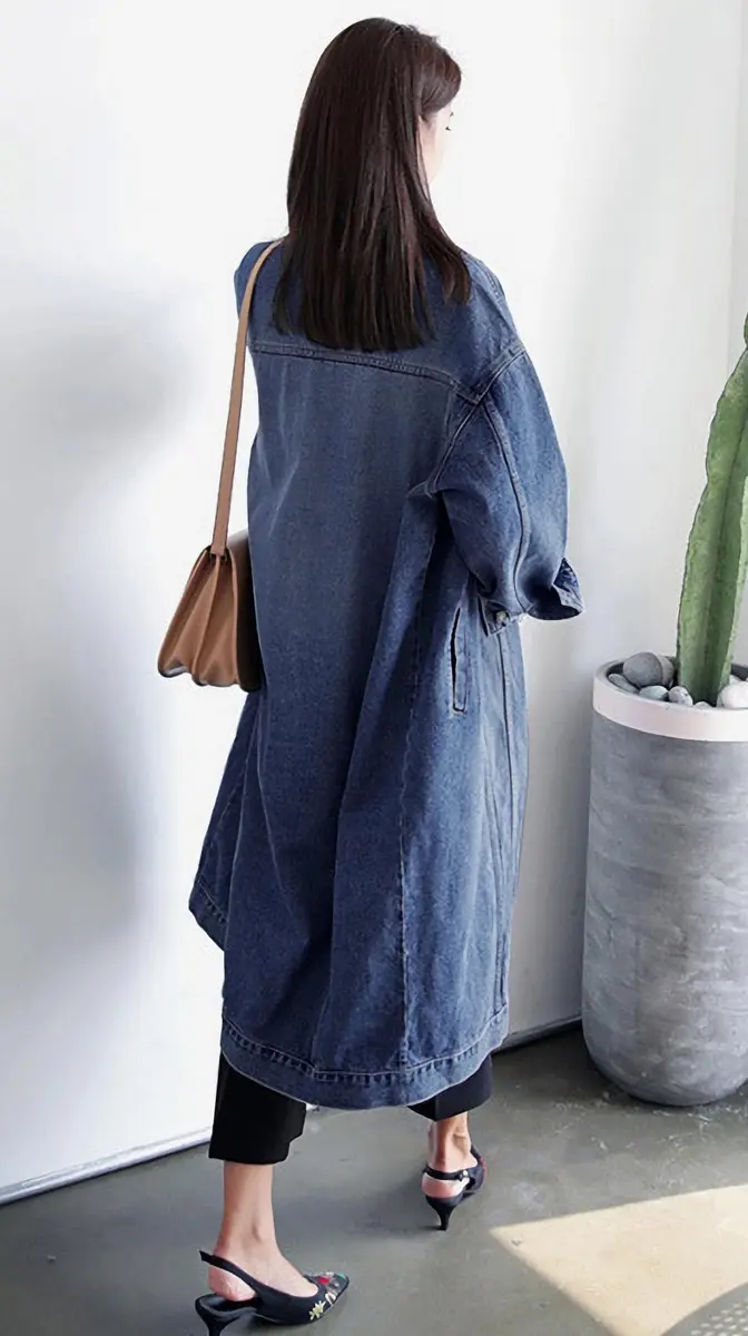 Jofemuho Womens Classic Jean Jacket Denim Trench Coat Blue M | Timeless Style & Warmth - view 3