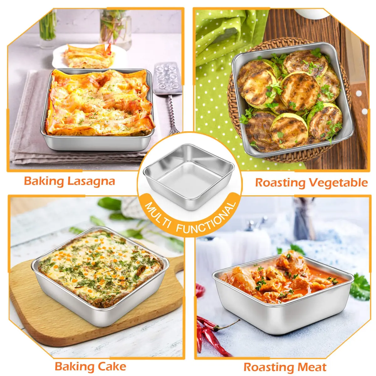 P&P CHEF Square Baking Pan 6x6 Inch (15.2x15.2 cm) | Heavy Duty Stainless Steel for Brownies & Cakes - view 6