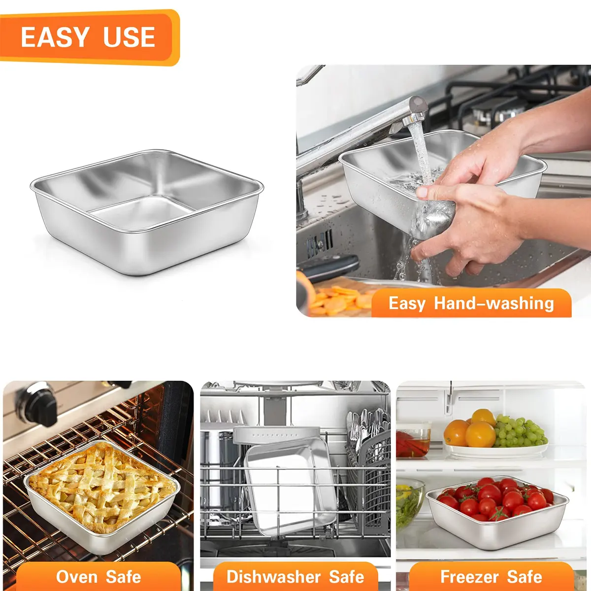P&P CHEF Square Baking Pan 6x6 Inch (15.2x15.2 cm) | Heavy Duty Stainless Steel for Brownies & Cakes - view 7