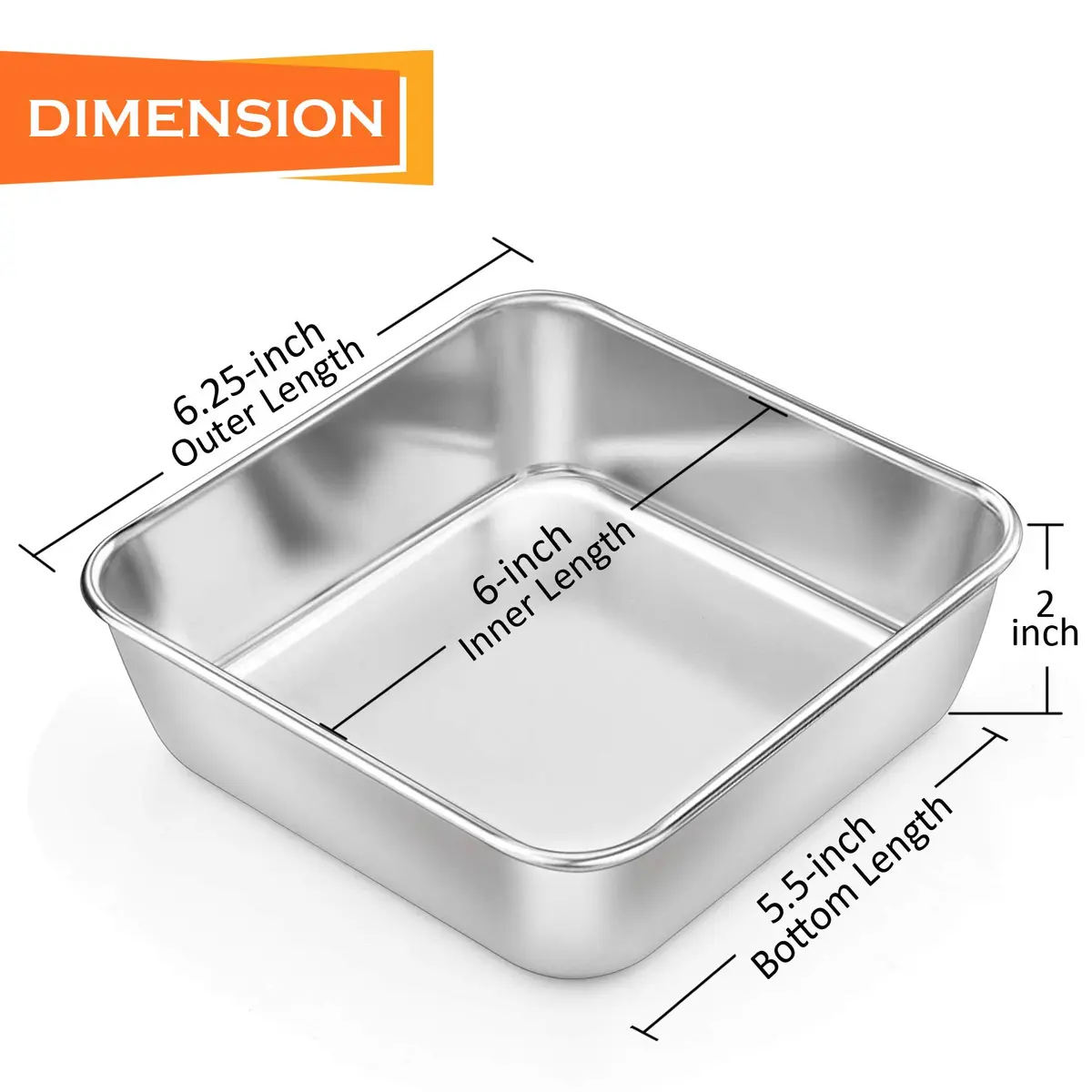 P&P CHEF Square Baking Pan 6x6 Inch (15.2x15.2 cm) - Set of 2 | Heavy Duty Stainless Steel for Brownies & Cakes — 6 Inch - view 2
