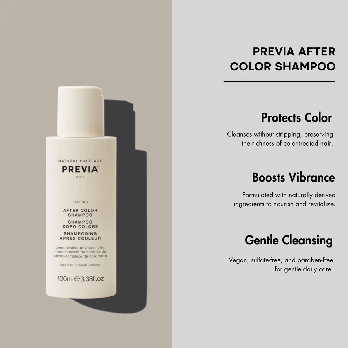 PREVIA Keeping After Color Protective Shampoo 100ml | Vegan, Sulfate-Free, Paraben-Free for Color Treated Hair - view 2