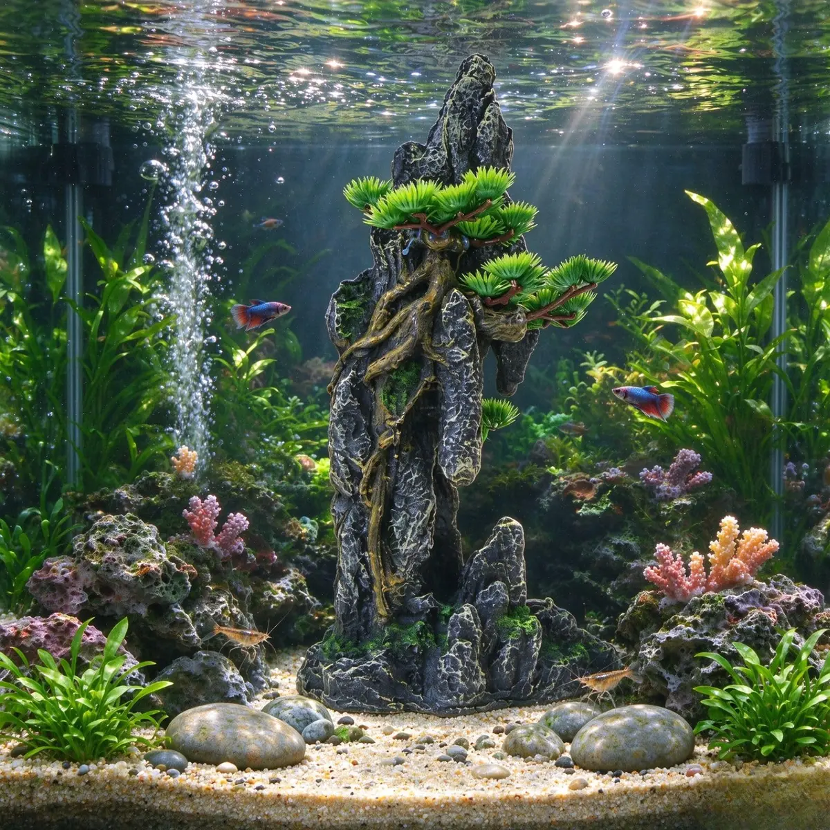 Saim Tall Aquarium Decor Artificial Mountain View Stone 18x9x35cm | Natural Environment for Fish - view 7