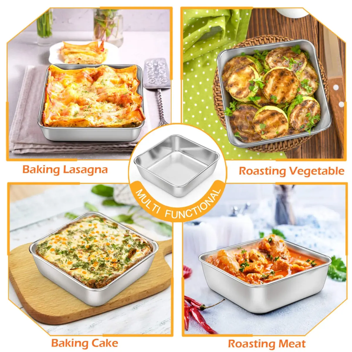 P&P CHEF Square Baking Pan 6x6 Inch (15.2x15.2 cm) - Set of 2 | Heavy Duty Stainless Steel for Brownies & Cakes - view 6
