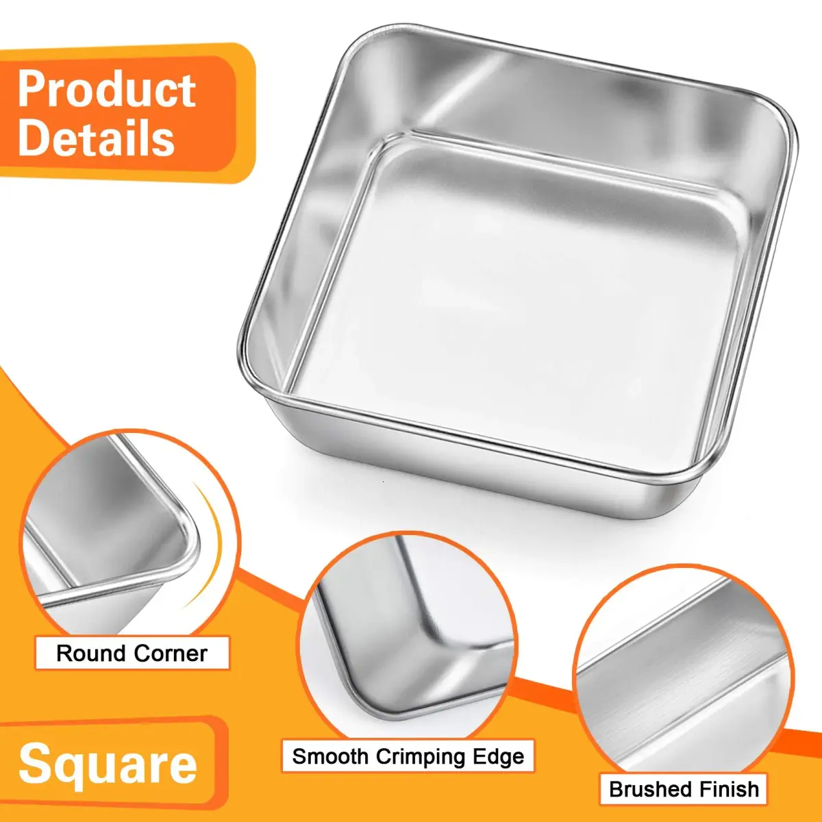 P&P CHEF Square Baking Pan 6x6 Inch (15.2x15.2 cm) - Set of 2 | Heavy Duty Stainless Steel for Brownies & Cakes - view 3