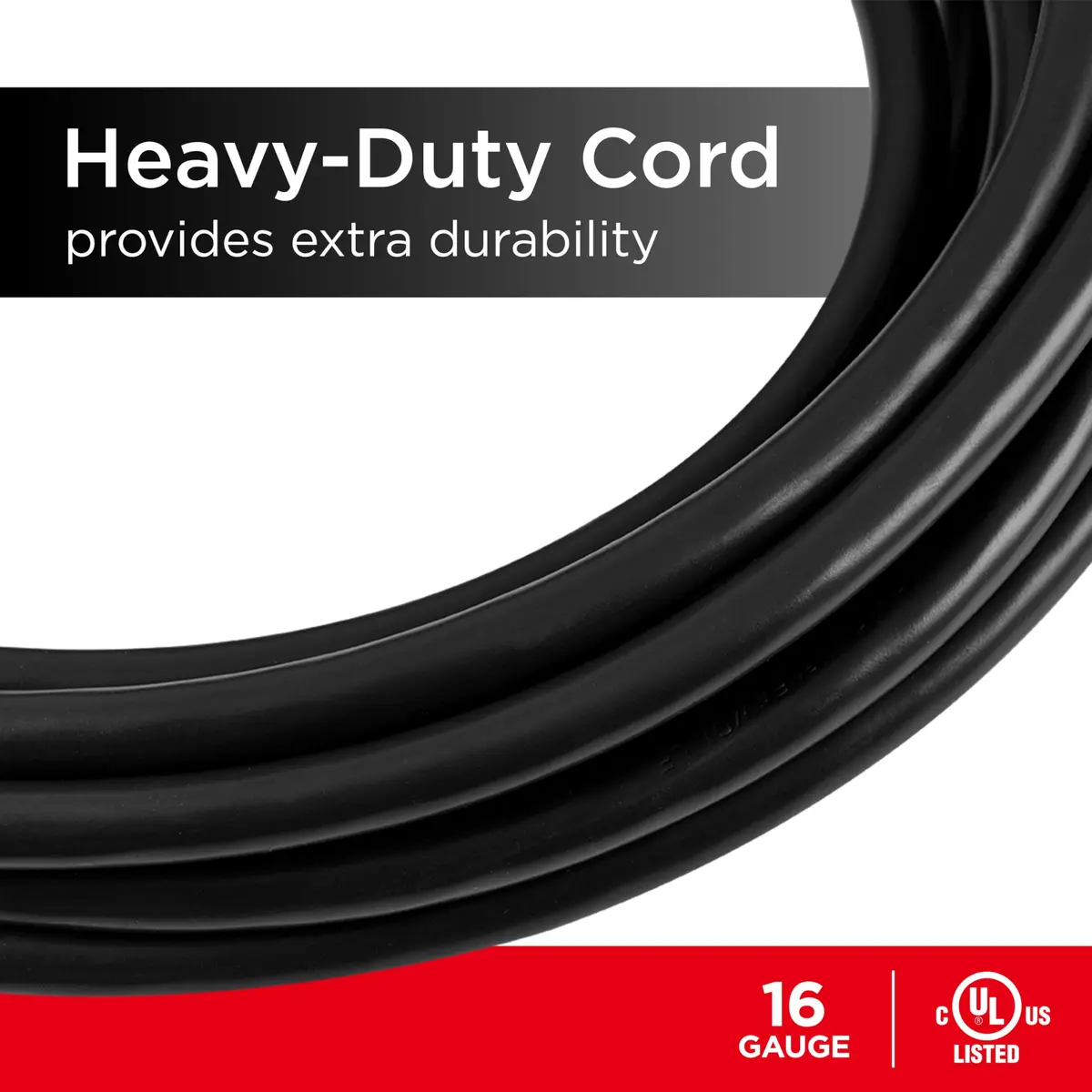 UltraPro 9 Ft Outdoor Extension Cord 3 Outlet Power Strip | Heavy Duty 16 Gauge UL Listed Black - view 3