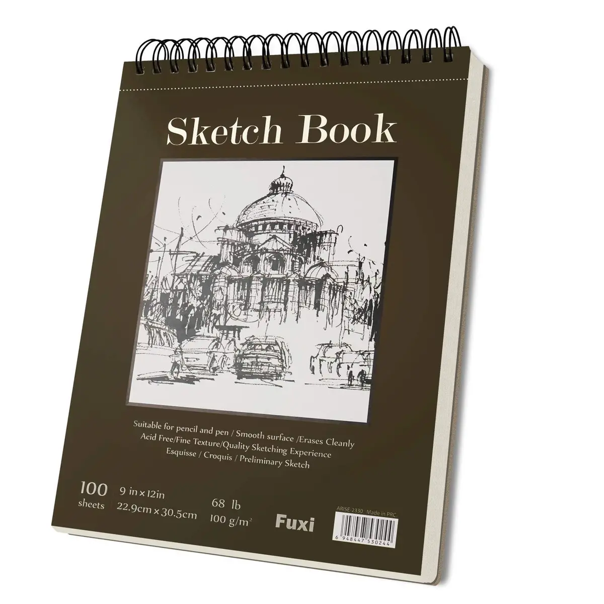 Fuxi 9" x 12" Sketch Book Top Spiral Bound Sketchbook 100 Sheets 22.7 kg (50 lb) | Acid-Free Drawing Paper for Dry Media - main product image