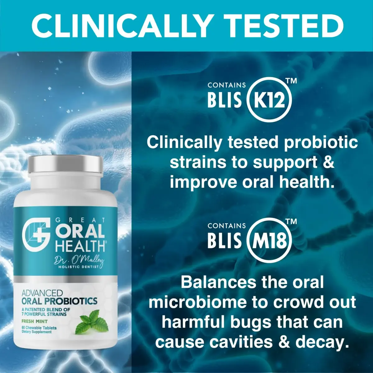 Great Oral Health Mint Oral Probiotics Supplement Tablets 60 Count (Pack of 2) | Dentist Formulated BLIS K12 M18 for Bad Breath & Gum Health - view 4