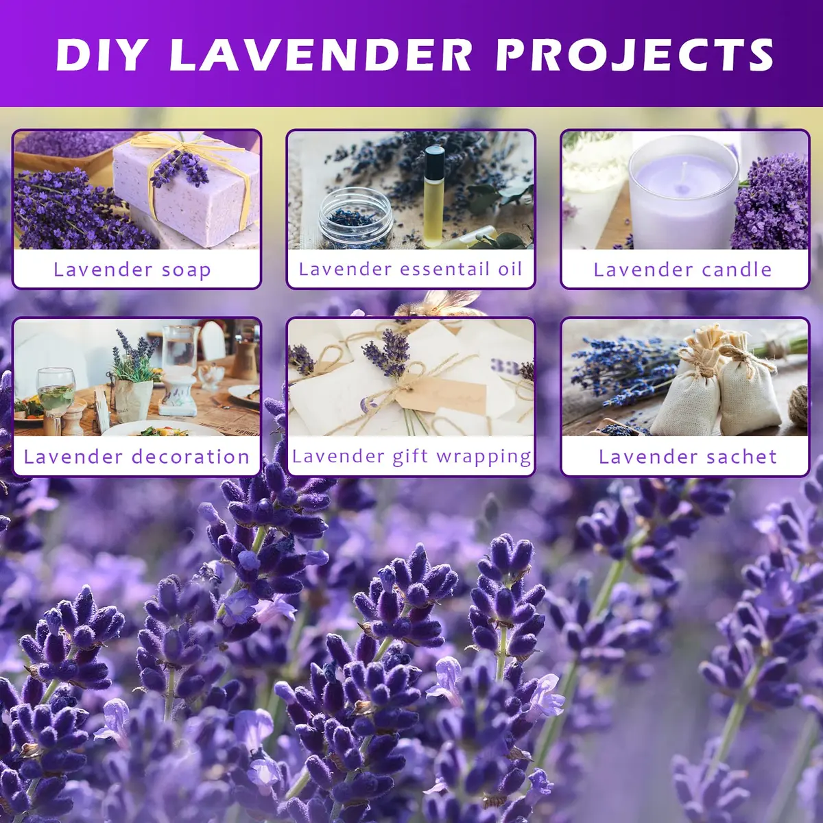 Uieke Natural Dried Lavender Bundles | 280-300 Stems, 180g/6.35oz, Aromatic & Long-Lasting - view 7