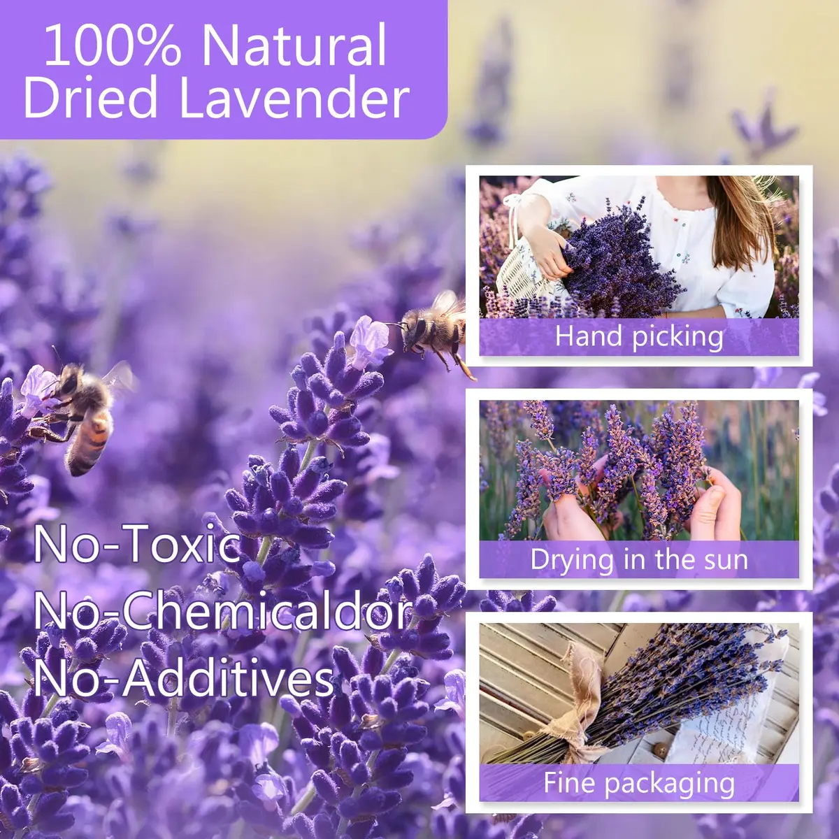 Uieke Natural Dried Lavender Bundles | 280-300 Stems, 180g/6.35oz, Aromatic & Long-Lasting - view 2
