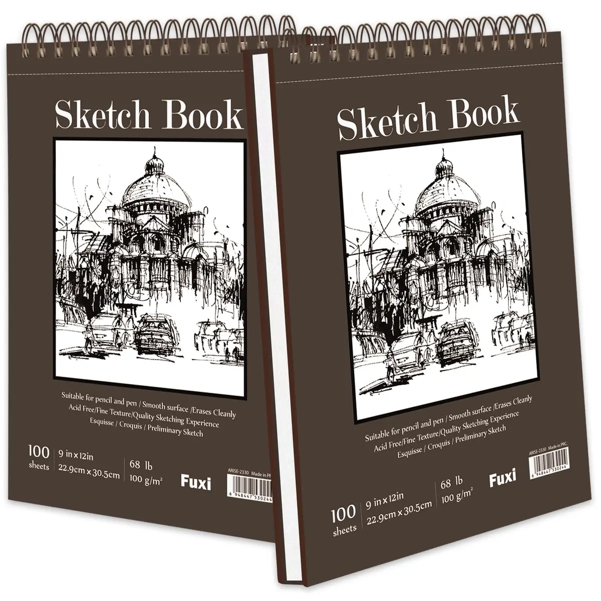 Fuxi 9" x 12" Sketch Book Set, Top Spiral Bound Sketchbook, 200 Sheets | Acid-Free Paper for Dry Media - main product image