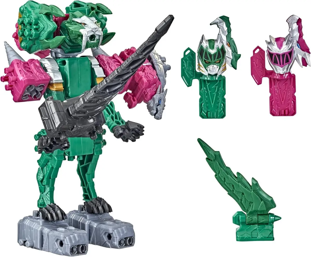 Power Rangers Dino Fury Pink Ankylo Hammer and Green Tiger Claw Zord Toys for Kids Ages 4 and Up | Zord Link Mix-and-Match Custom Build System - main product image