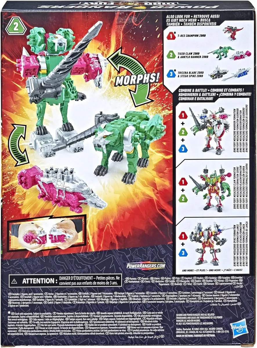 Power Rangers Dino Fury Pink Ankylo Hammer and Green Tiger Claw Zord Toys for Kids Ages 4 and Up | Zord Link Mix-and-Match Custom Build System - view 8