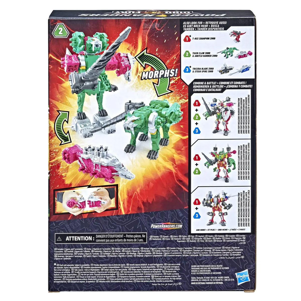Power Rangers Dino Fury Pink Ankylo Hammer and Green Tiger Claw Zord Toys for Kids Ages 4 and Up | Zord Link Mix-and-Match Custom Build System - view 9
