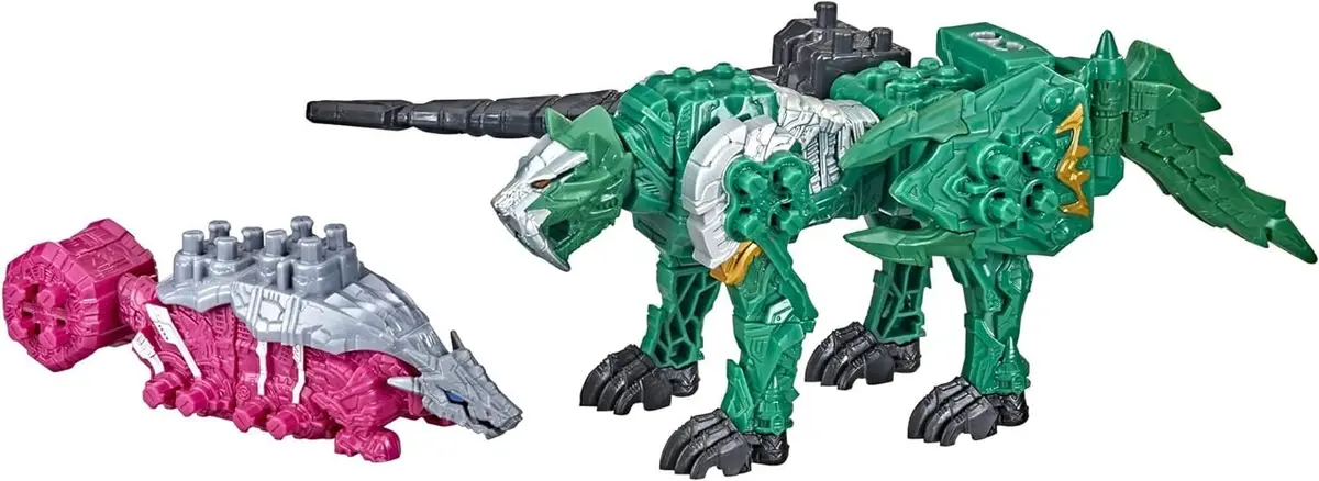 Power Rangers Dino Fury Pink Ankylo Hammer and Green Tiger Claw Zord Toys for Kids Ages 4 and Up | Zord Link Mix-and-Match Custom Build System - view 3