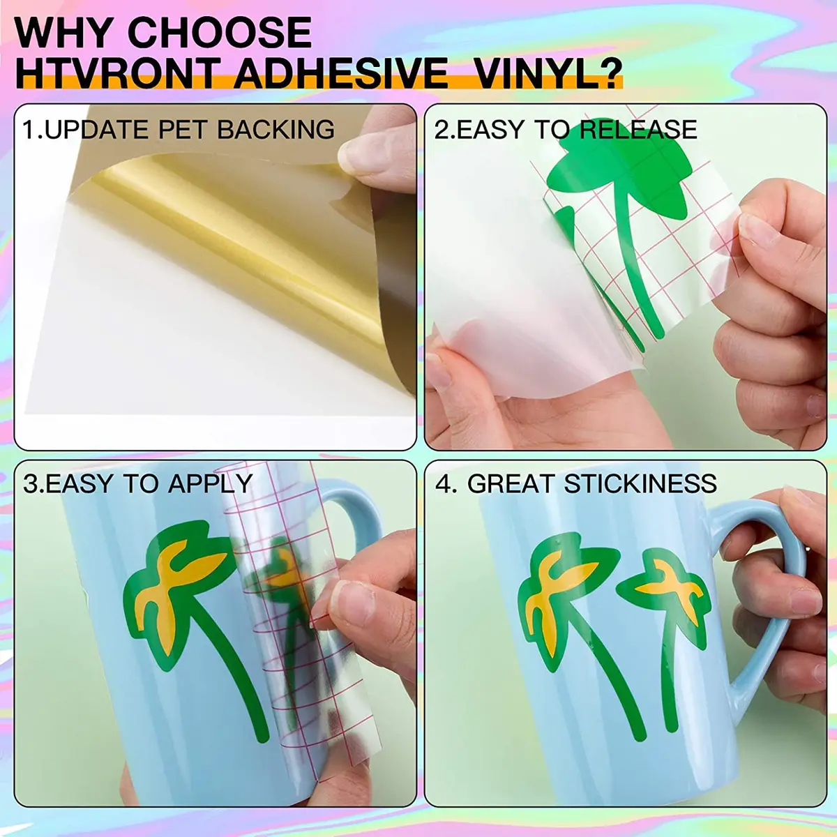 HTVRONT Permanent Vinyl Sheets 12"x12" (50 Sheets) | Assorted Colors for Cricut & Silhouette - view 2