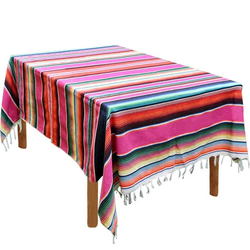 Hxezoc Pink Mexican Blanket Table Runner 150cm x 215cm | Handwoven Cotton Fiesta Decor - main product image