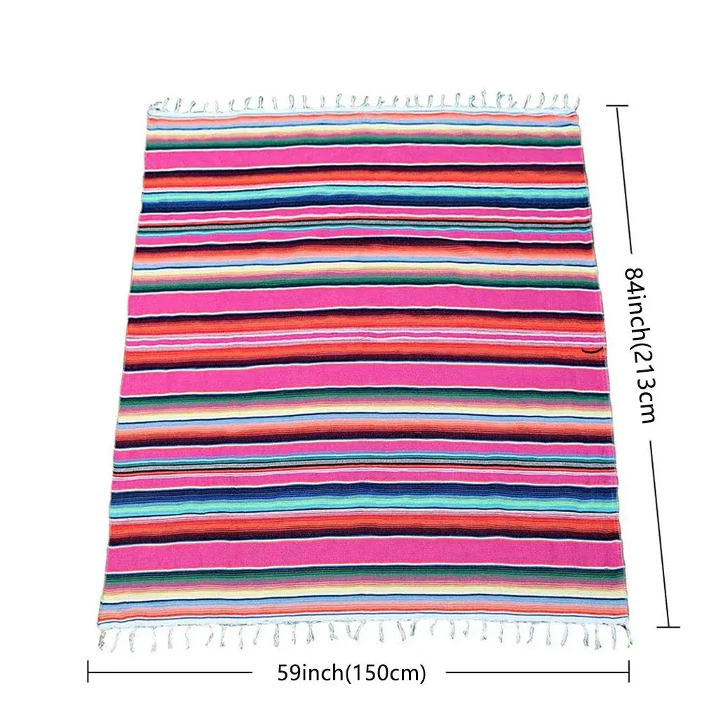Hxezoc Pink Mexican Blanket Table Runner 150cm x 215cm | Handwoven Cotton Fiesta Decor - view 2