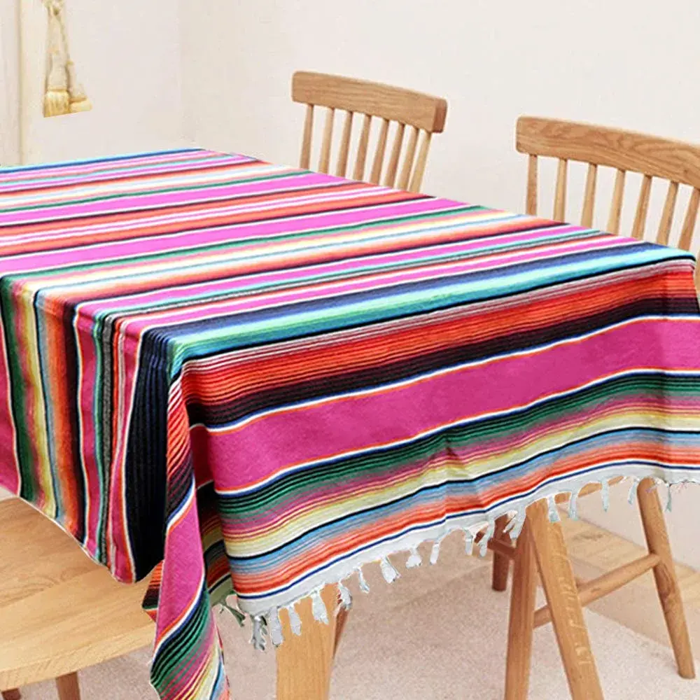 Hxezoc Pink Mexican Blanket Table Runner 150cm x 215cm | Handwoven Cotton Fiesta Decor - view 3