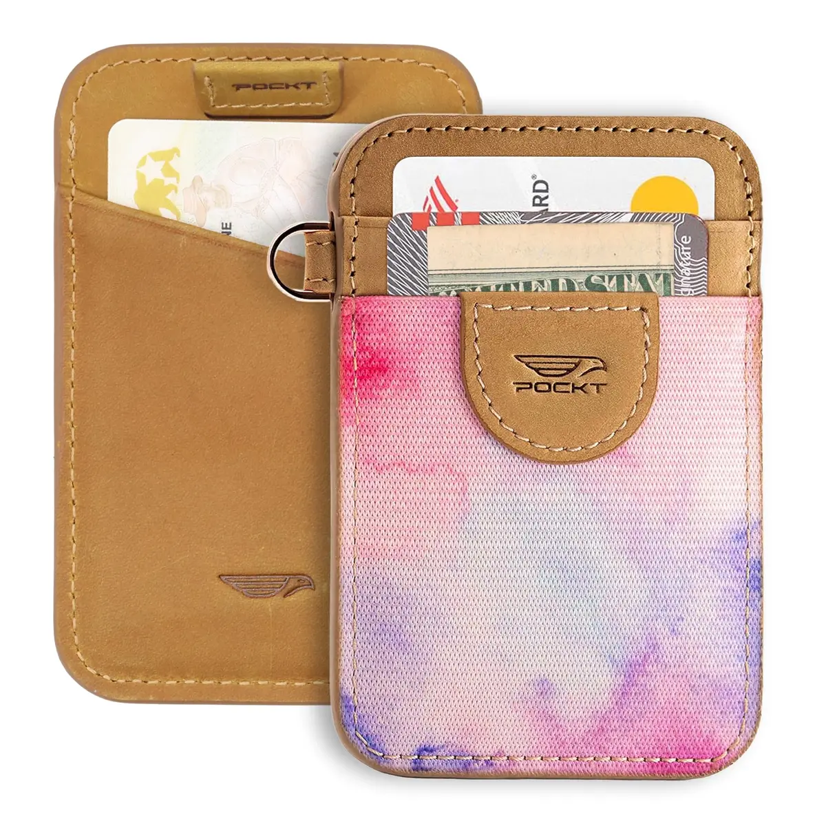 POCKT Elastic Card Holder Wallet for Women and Men, Genuine Leather Slim RFID Blocking Front Pocket Credit Card Holder, Cute Small Minimalist Wallet | Mood - main product image