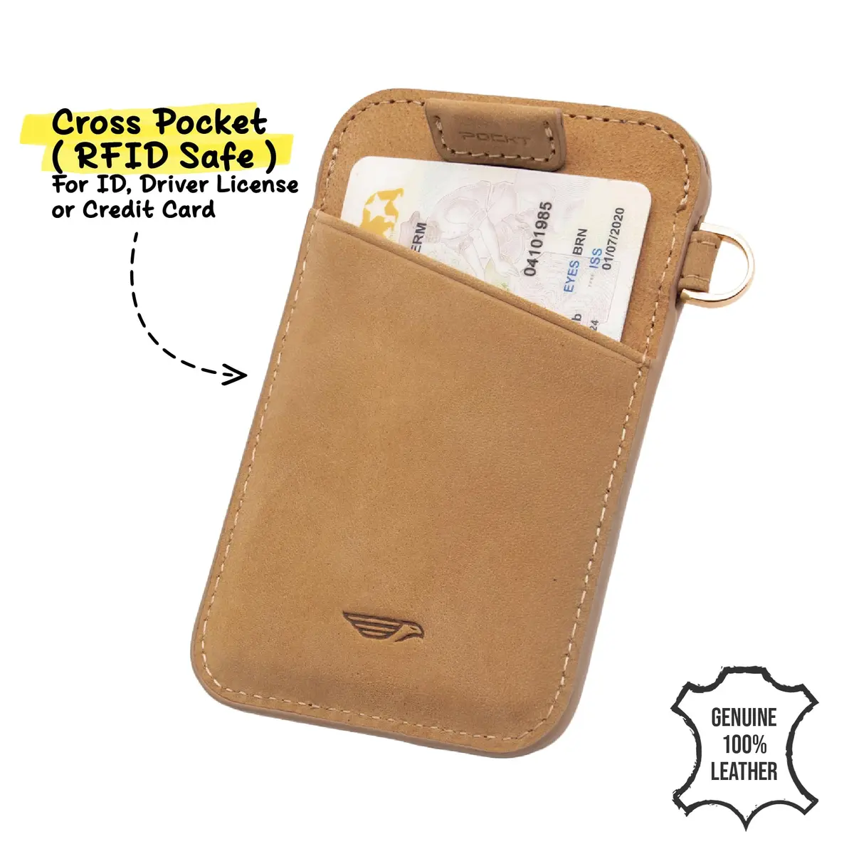 POCKT Elastic Card Holder Wallet for Women and Men, Genuine Leather Slim RFID Blocking Front Pocket Credit Card Holder, Cute Small Minimalist Wallet | Mood - view 5