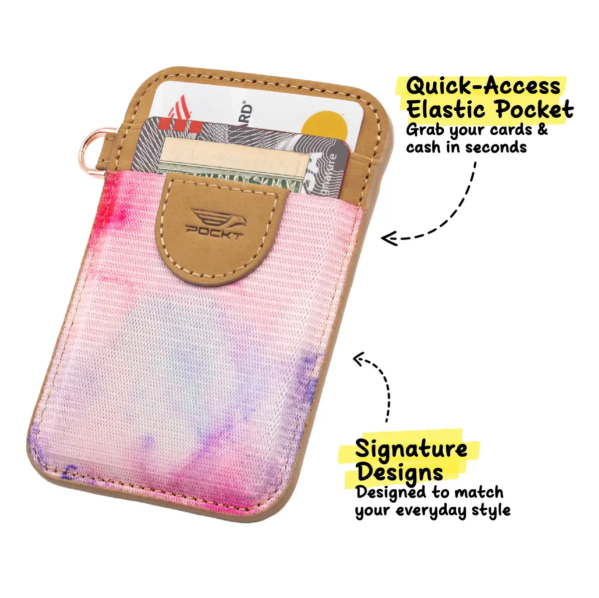 POCKT Elastic Card Holder Wallet for Women and Men, Genuine Leather Slim RFID Blocking Front Pocket Credit Card Holder, Cute Small Minimalist Wallet | Mood - view 2