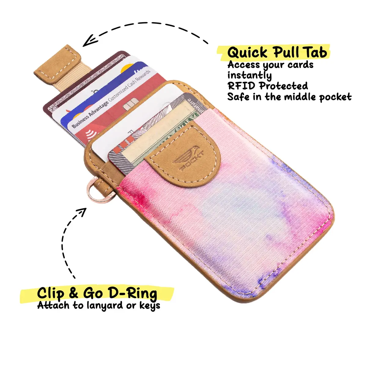 POCKT Elastic Card Holder Wallet for Women and Men, Genuine Leather Slim RFID Blocking Front Pocket Credit Card Holder, Cute Small Minimalist Wallet | Mood - view 3