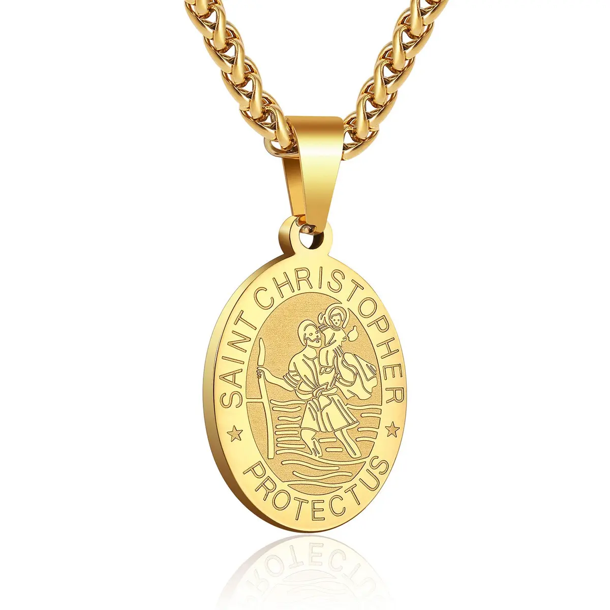 P. BLAKE Gold St Christopher Medal Necklace for Men & Boys, 24 inch (61 cm) Chain | Religious Catholic Jewelry - main product image