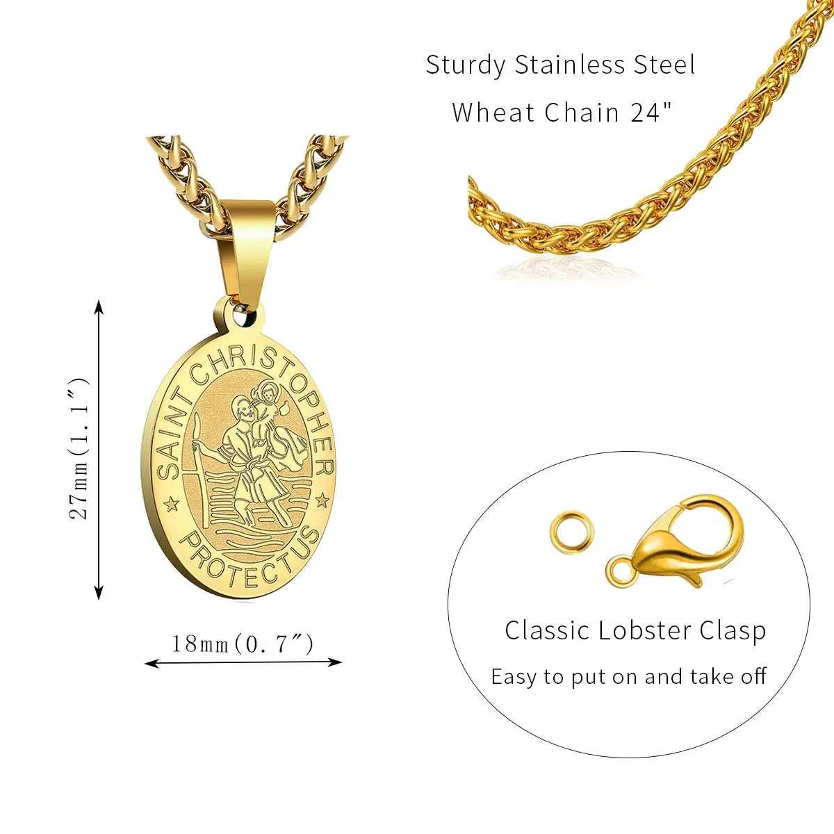 P. BLAKE Gold St Christopher Medal Necklace for Men & Boys, 24 inch (61 cm) Chain | Religious Catholic Jewelry - view 5