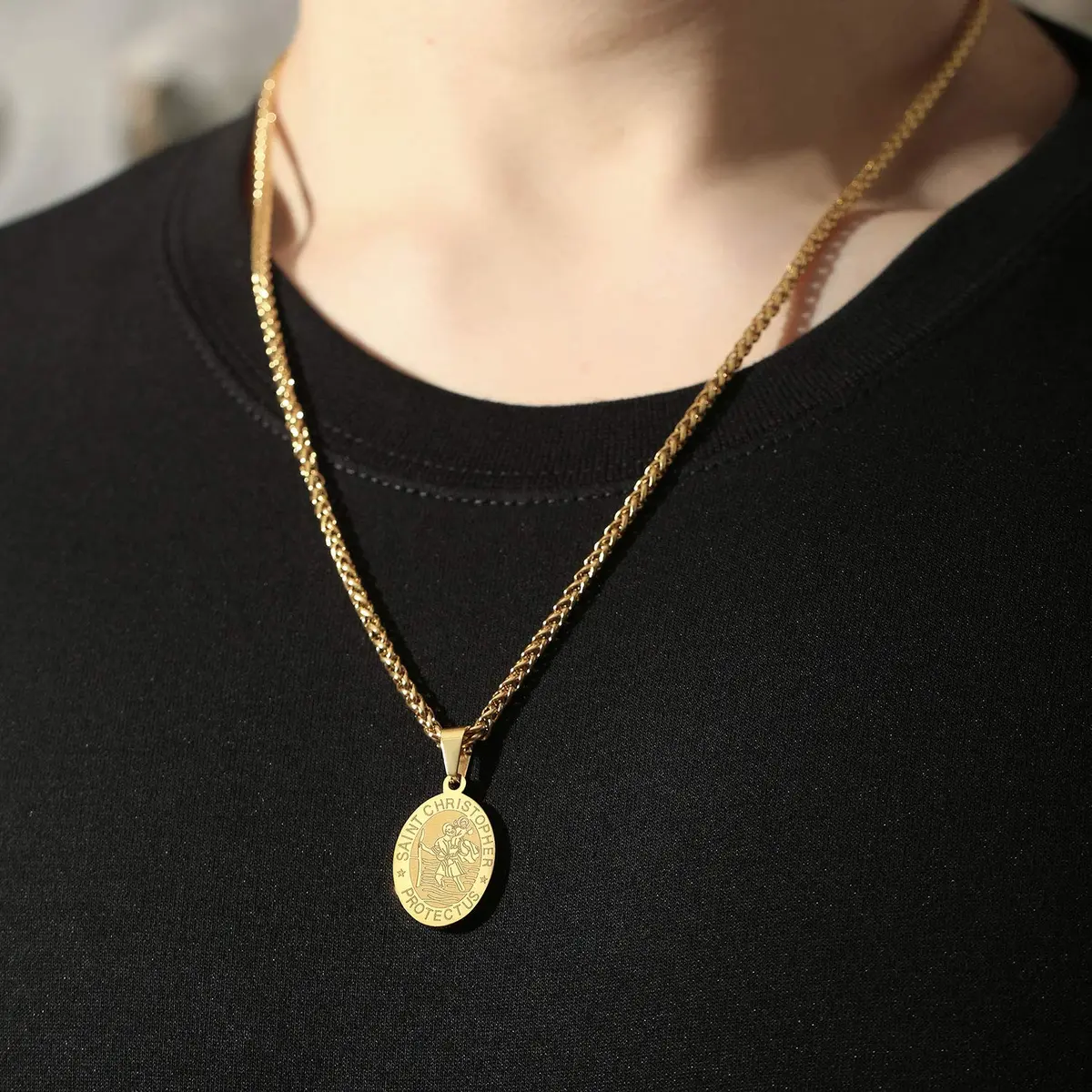 P. BLAKE Gold St Christopher Medal Necklace for Men & Boys, 24 inch (61 cm) Chain | Religious Catholic Jewelry - view 2