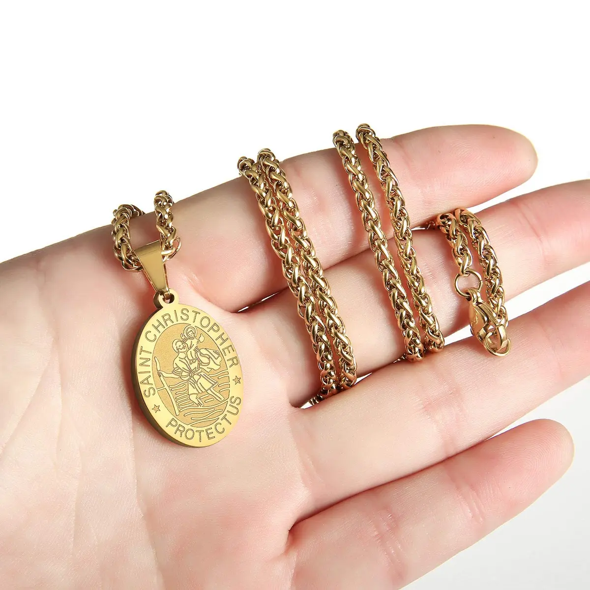 P. BLAKE Gold St Christopher Medal Necklace for Men & Boys, 24 inch (61 cm) Chain | Religious Catholic Jewelry - view 3