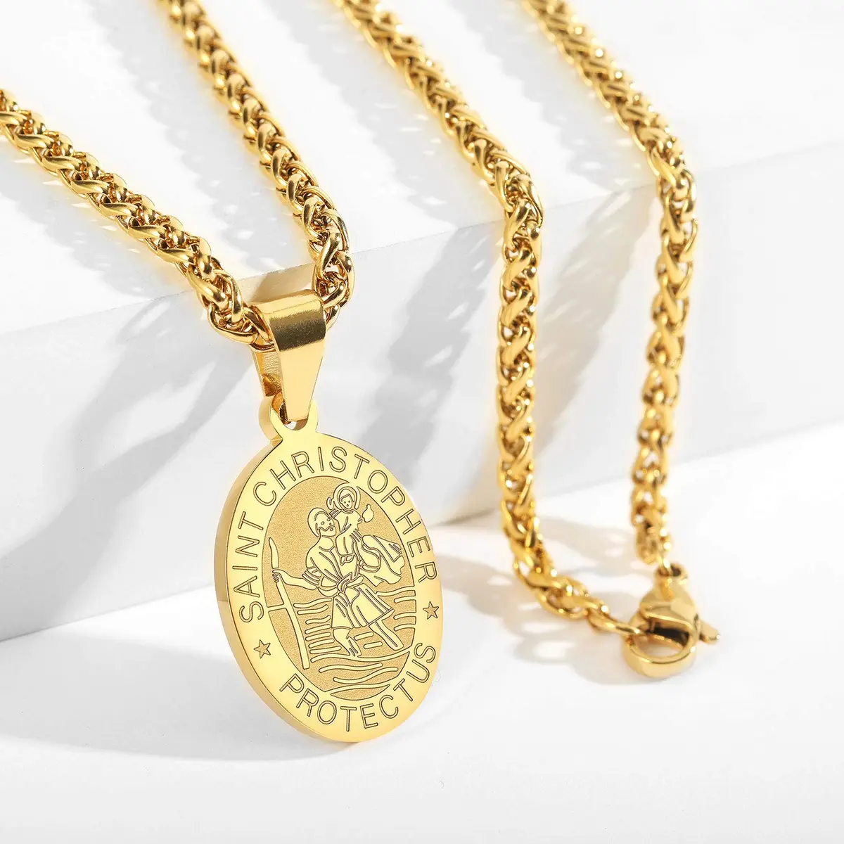 P. BLAKE Gold St Christopher Medal Necklace for Men & Boys, 24 inch (61 cm) Chain | Religious Catholic Jewelry - view 4