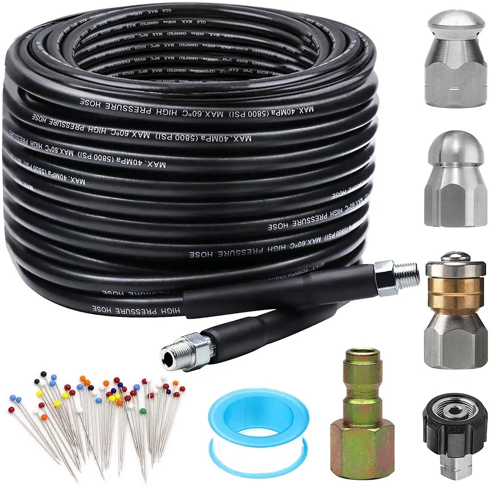 ZOFINE Sewer Jetter Kit for Pressure Washer 50ft (15.24m) Drain Cleaner Hose with 6 Nozzles & Couplers | Clears Blockages Up To 5800 PSI - main product image