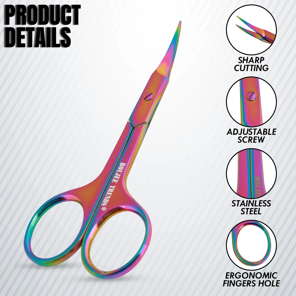 Boujee Trends Cuticle Scissors 1.5in Alloy Steel Curved Extra Sharp Fine Blades for Men Women - view 4