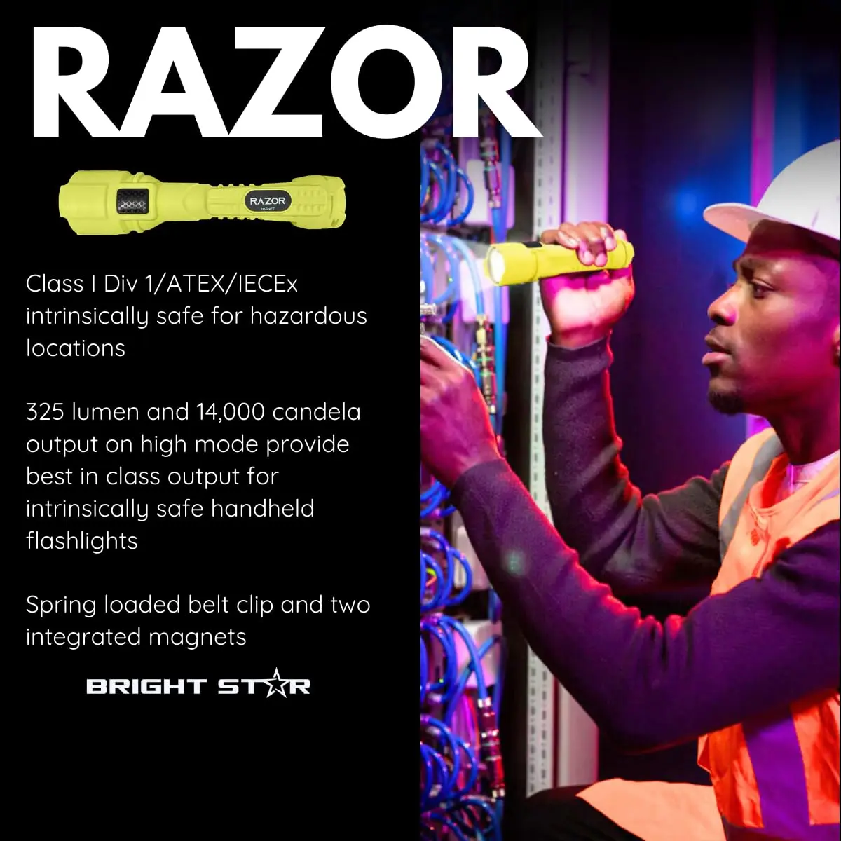 BRIGHT STAR Razor Intrinsically Safe LED Flashlight – 14,000 Candela, 24-Hour Runtime, Magnetic Base, Heavy-Duty, AA Batteries Included - view 2
