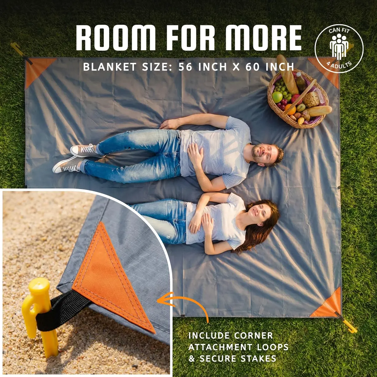 BROWNTREK Pocket Blanket Water Resistant Ultralight Compact Beach Mat Fits 2-4 Adults - view 6
