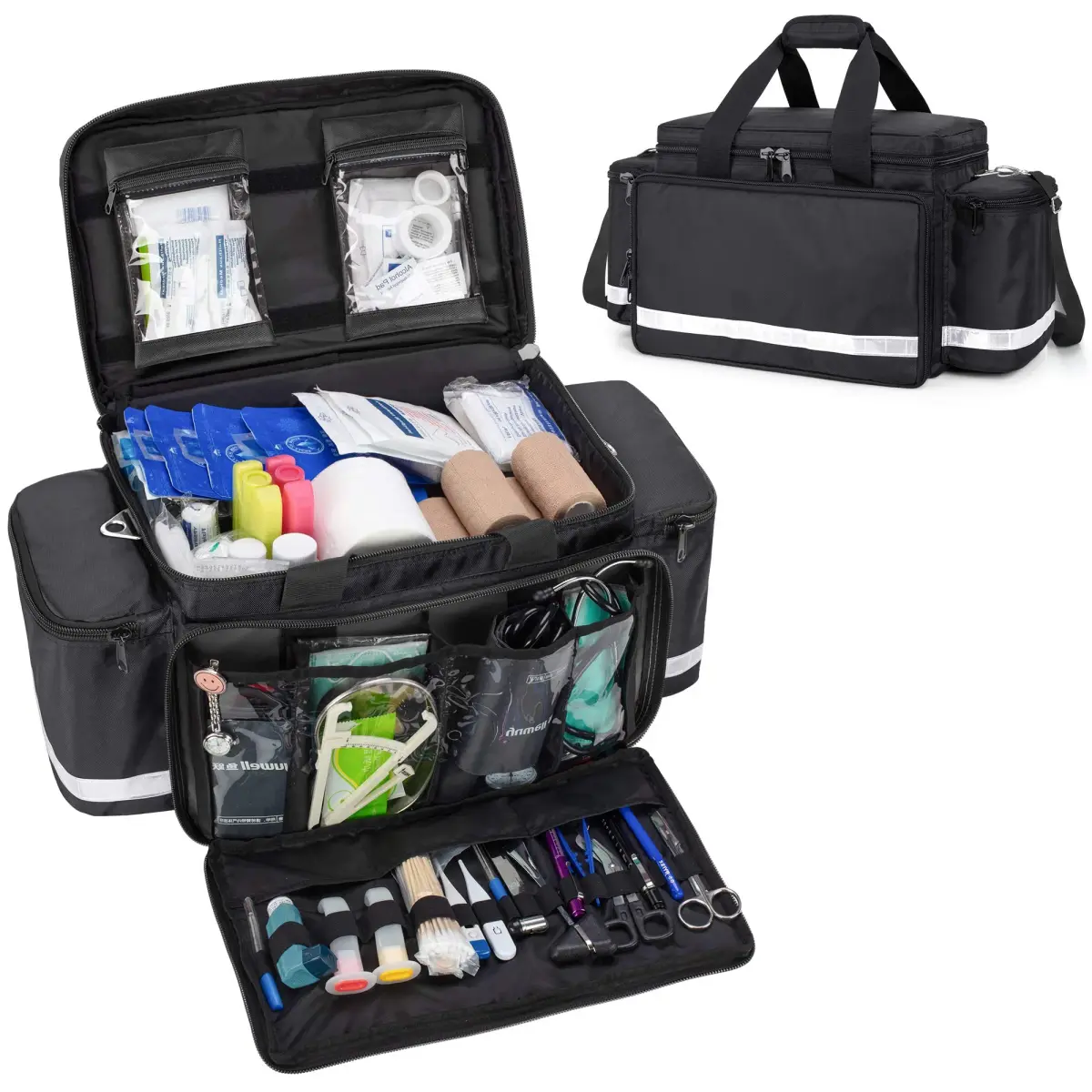 Trunab Trauma Bag with Dividers, EMT First Aid Pouch Medical Bag Empty, Black 62.2 cm (24.5") | Reinforced Nylon with Reflective Strips - main product image