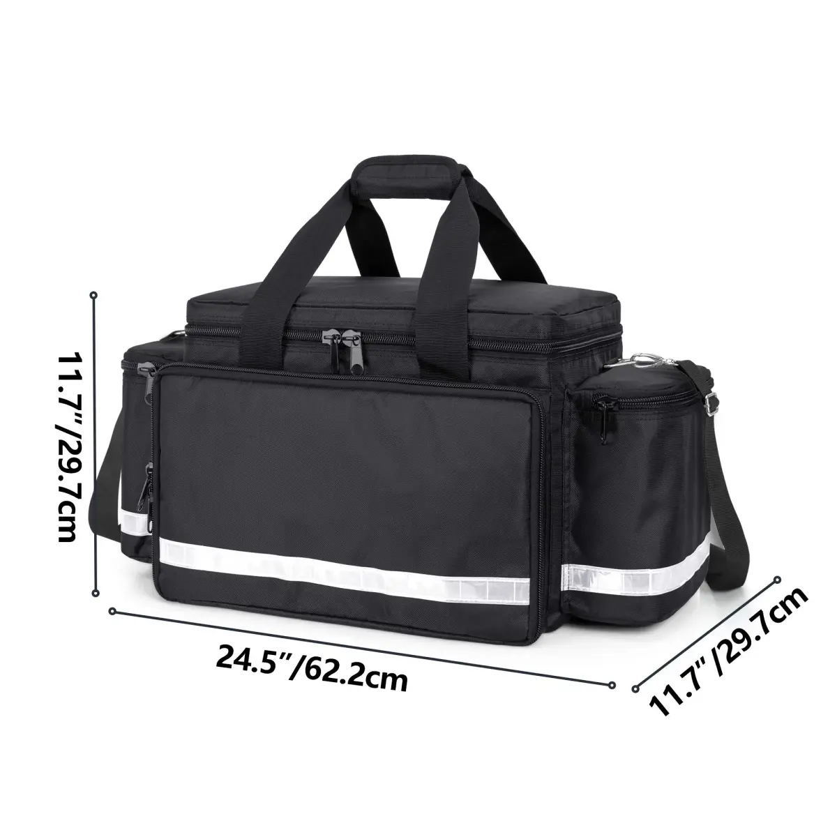 Trunab Trauma Bag with Dividers, EMT First Aid Pouch Medical Bag Empty, Black 62.2 cm (24.5") | Reinforced Nylon with Reflective Strips - view 6