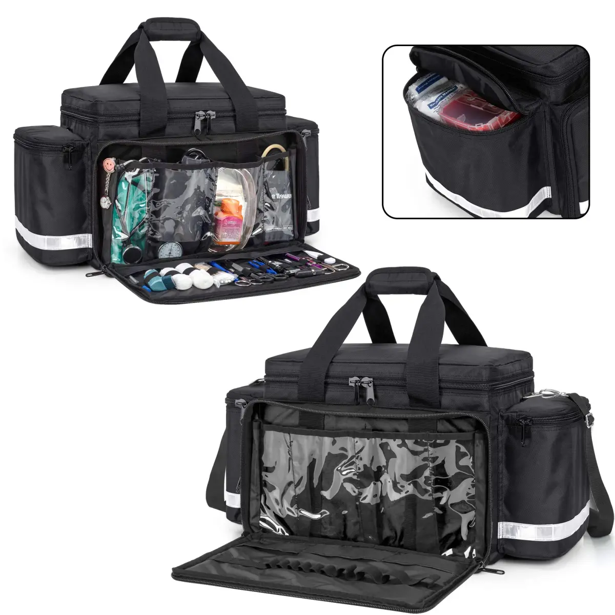 Trunab Trauma Bag with Dividers, EMT First Aid Pouch Medical Bag Empty, Black 62.2 cm (24.5") | Reinforced Nylon with Reflective Strips - view 3