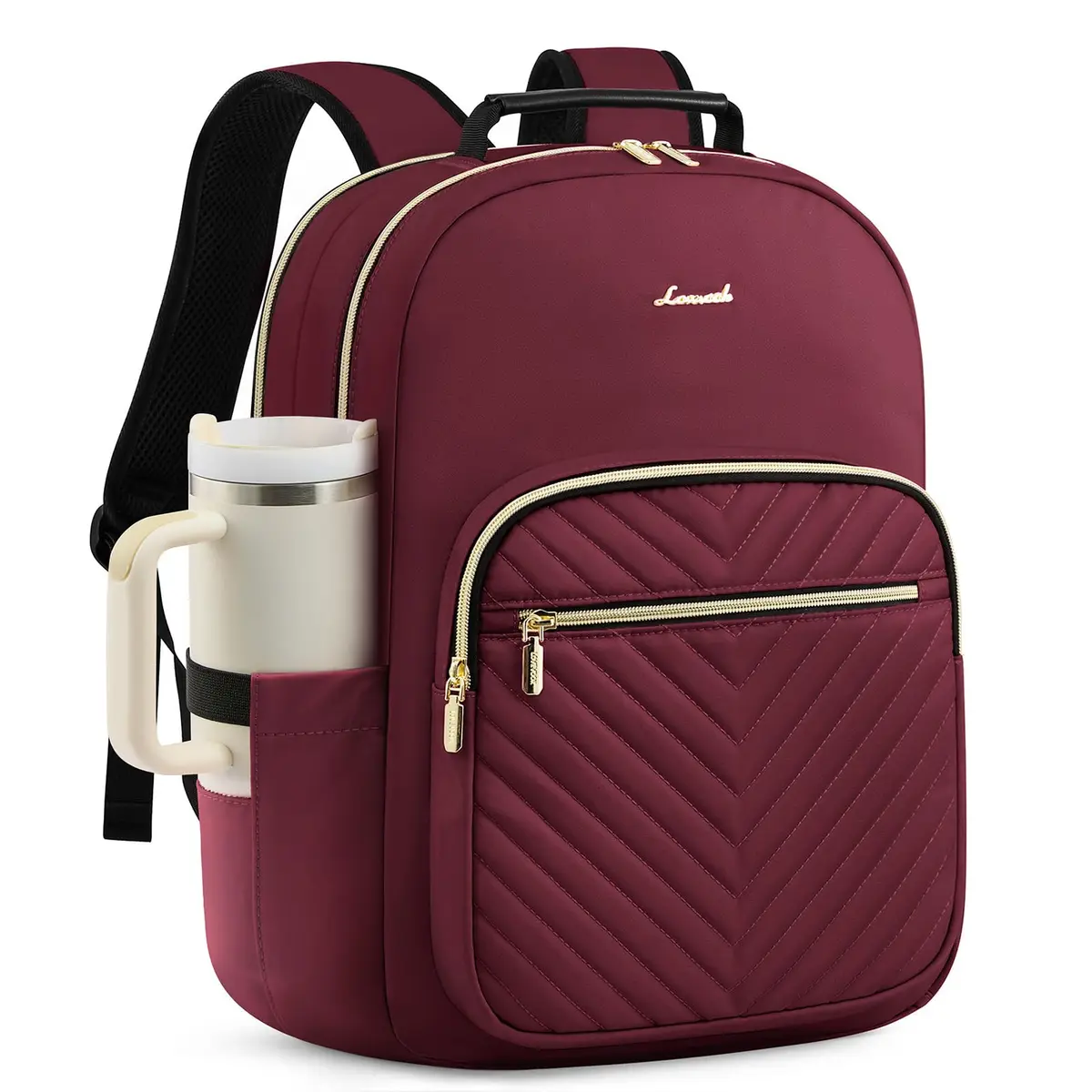 LOVEVOOK Laptop Backpack Purse for Women, 15.6 Inch, Quilted Casual Daypack with USB Port, Water-Resistant Nylon, Wine Red - main product image